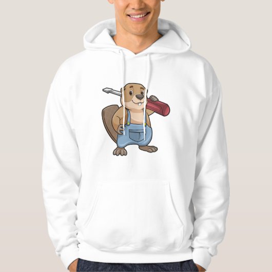 Biber als Handwerker mit Schraubendreher Hoodie (Vorderseite)