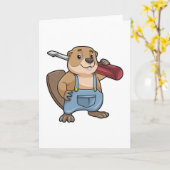 Biber als Handwerker mit Schraubendreher Karte (Gelbe Blume)