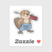 Biber als Handwerker mit Wrench Aufkleber (Blatt)