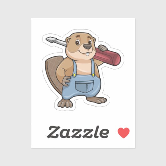 Biber als Handwerker mit Wrench Aufkleber (Blatt)