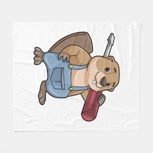 Biber als Handwerker mit Wrench Fleecedecke (Vorderseite (Horizontal))