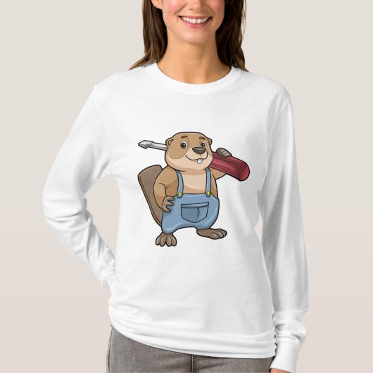 Biber als Handwerker mit Wrench T-Shirt (Vorderseite)
