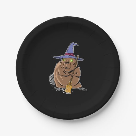 Biber als Hexe verkleidet - Halloween Biber Pappteller (Vorderseite)