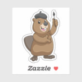 Biber als Maler mit Pinsel Aufkleber (Blatt)