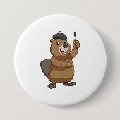 Biber als Maler mit Pinsel Button (Vorderseite)
