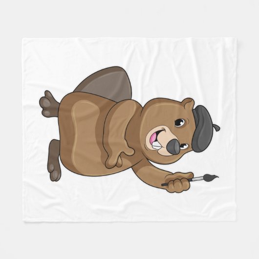 Biber als Maler mit Pinsel Fleecedecke (Vorderseite (Horizontal))