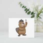 Biber als Maler mit Pinsel Postkarte (Stehend Vorderseite)
