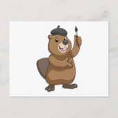 Biber als Maler mit Pinsel Postkarte (Vorderseite)