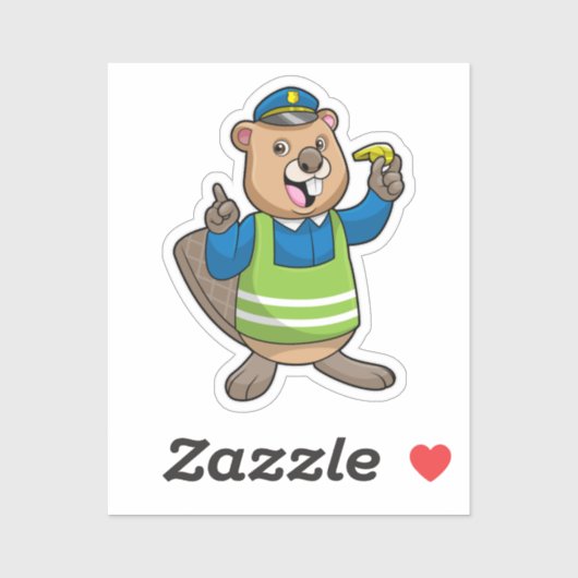 Biber als Polizeibeamter mit Pfeifen Aufkleber (Blatt)