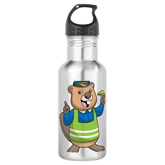 Biber als Polizeibeamter mit Pfeifen Edelstahlflasche (Vorderseite)