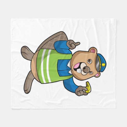 Biber als Polizeibeamter mit Pfeifen Fleecedecke (Vorderseite (Horizontal))