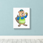 Biber als Polizeibeamter mit Pfeifen Leinwanddruck (Insitu (Holzboden))