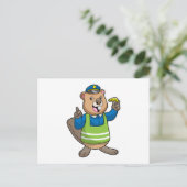 Biber als Polizeibeamter mit Pfeifen Postkarte (Stehend Vorderseite)