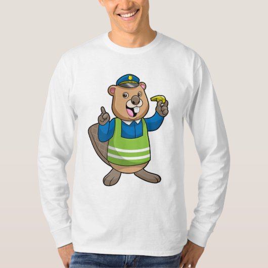 Biber als Polizeibeamter mit Pfeifen T-Shirt (Vorderseite)