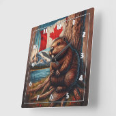 Biber am See mit kanadischer Flagge Quadratische Wanduhr (Winkel)