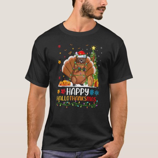 Biber Animal Happy Beaver Hellothanksmas T-Shirt (Vorderseite)