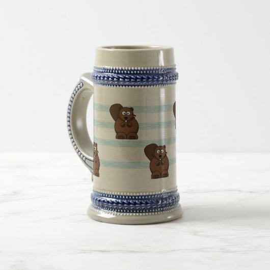 Biber auf blauen Streifen Bierglas (Vorderseite Links)