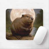 Biber auf einem Baumstamm bei Vollmond Mousepad (Mit Mouse)