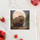 Biber auf einem Baumstamm bei Vollmond Serviette (Beispiel)
