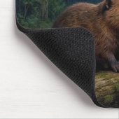 Biber auf einem Flussstamm im Mondlicht Mousepad (Ecke)