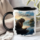 Biber auf Log Sunrise Wilderness Tasse