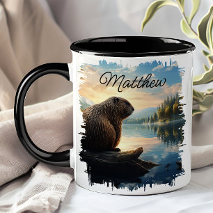 Biber auf Log Sunrise Wilderness Tasse