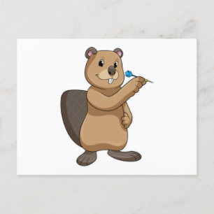 Biber bei Darts mit Dart Postkarte