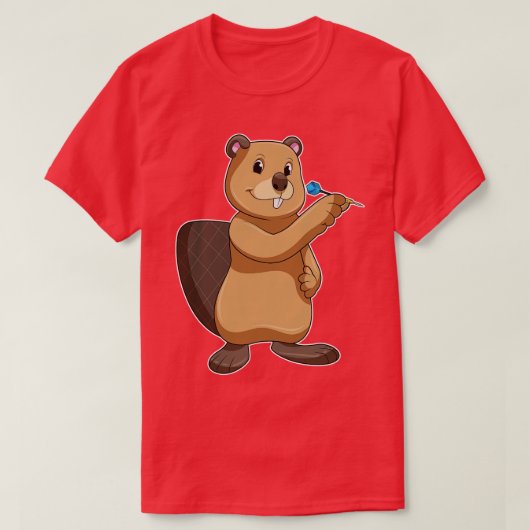 Biber bei Darts mit Dart T-Shirt (Design vorne)
