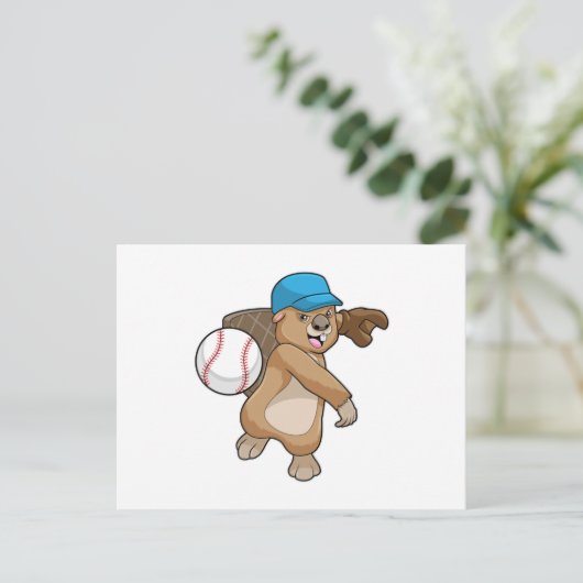 Biber beim Baseball Sport mit Cap Postkarte (Stehend Vorderseite)
