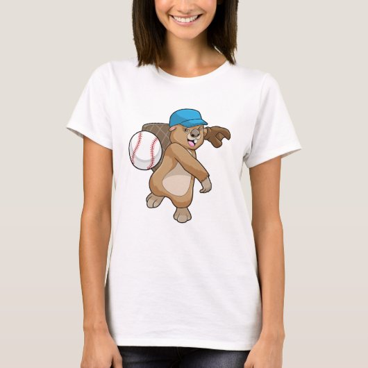 Biber beim Baseball Sport mit Cap T-Shirt (Vorderseite)