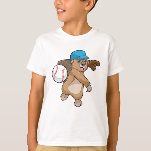 Biber beim Baseball Sport mit Cap T-Shirt (Vorderseite)