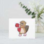 Biber beim Boxen mit Boxhandschuhen Postkarte (Stehend Vorderseite)