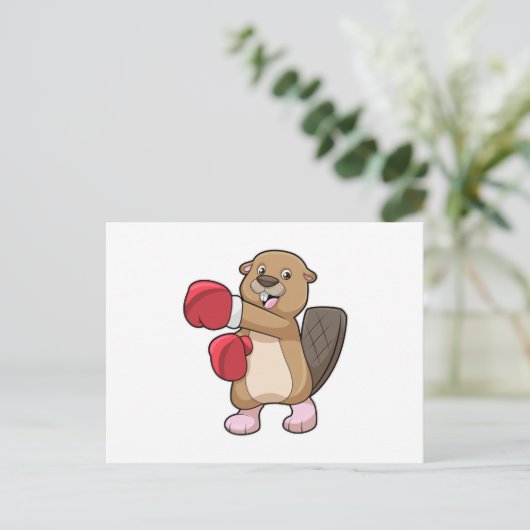 Biber beim Boxen mit Boxhandschuhen Postkarte (Stehend Vorderseite)