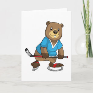 Biber beim Eishockey mit Eishockeyschläger Karte