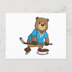 Biber beim Eishockey mit Eishockeyschläger Postkarte