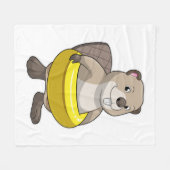 Biber beim Schwimmen mit Swimming-Ring Fleecedecke (Vorderseite (Horizontal))