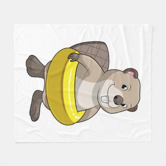 Biber beim Schwimmen mit Swimming-Ring Fleecedecke (Vorderseite (Horizontal))