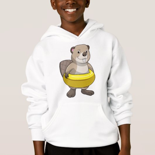 Biber beim Schwimmen mit Swimming-Ring Hoodie (Vorderseite)