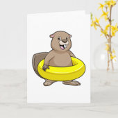 Biber beim Schwimmen mit Swimming-Ring Karte (Gelbe Blume)