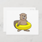 Biber beim Schwimmen mit Swimming-Ring Postkarte (Vorne/Hinten)