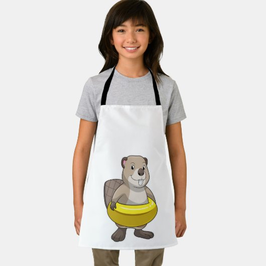 Biber beim Schwimmen mit Swimming-Ring Schürze (Insitu)