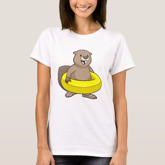Biber beim Schwimmen mit Swimming-Ring T-Shirt (Vorderseite)