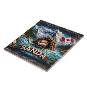 Biber, Berg, Flagge, Blauer Ozean Fliese