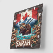 Biber, Berg, Flagge, Blauer Ozean Quadratische Wanduhr (Winkel)