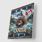 Biber, Berg, Flagge, Blauer Ozean Quadratische Wanduhr (Winkel)