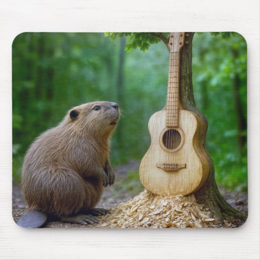 Biber bewundert seine Gitarre auf einem Baum Mousepad (Vorne)
