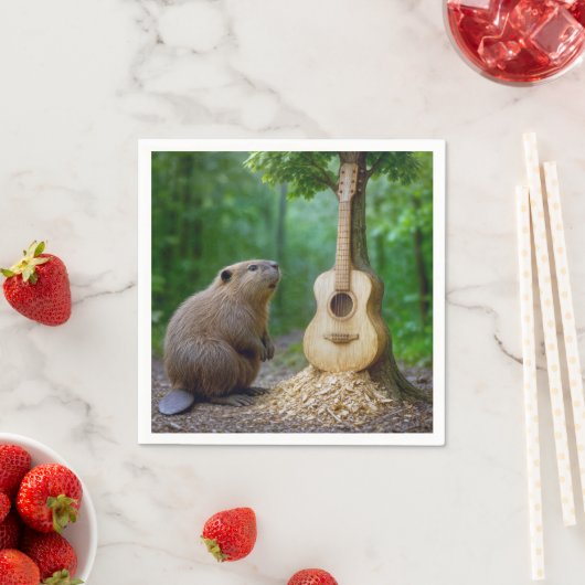 Biber bewundert seine Gitarrenbaumkarre Serviette (Beispiel)