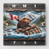 Biber Builds Lodge by Mountain Stream Quadratische Wanduhr (Vorderseite)