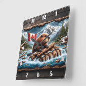 Biber Builds Lodge by Mountain Stream Quadratische Wanduhr (Winkel)