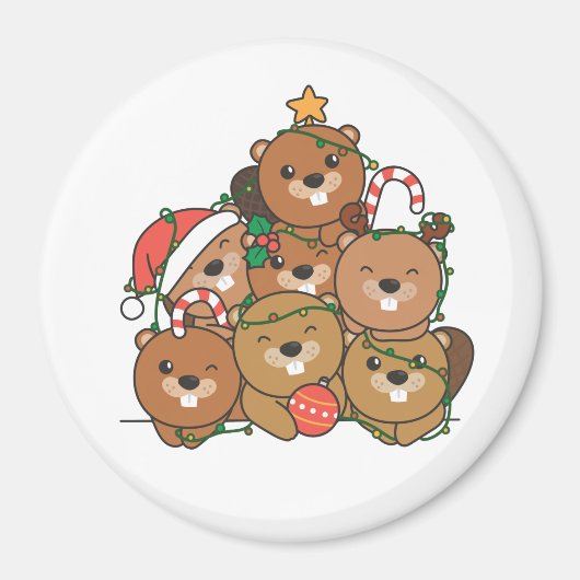 Biber Christmas Tree Funny Animal Christmas Magne Magnet (Vorne)
